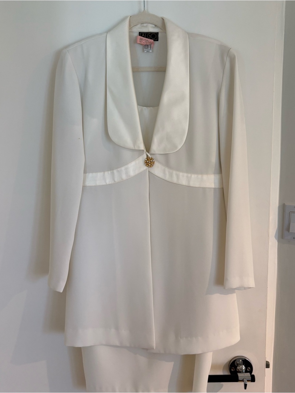 Cream Satin-Trim Blazer Jacket with Gold Accent ALGO
